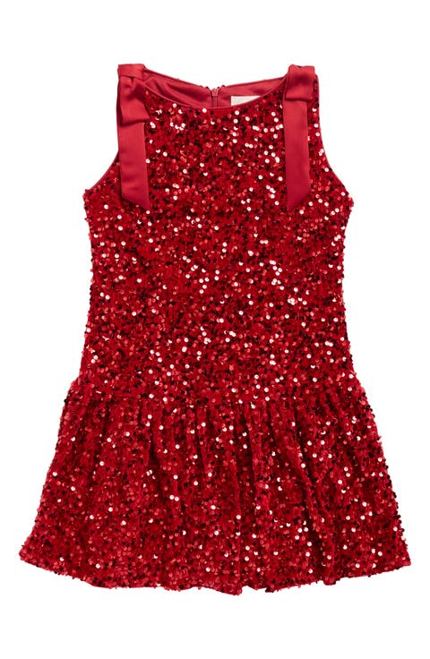 Kids' Shoulder Tie Sequin Fit & Flare Dress