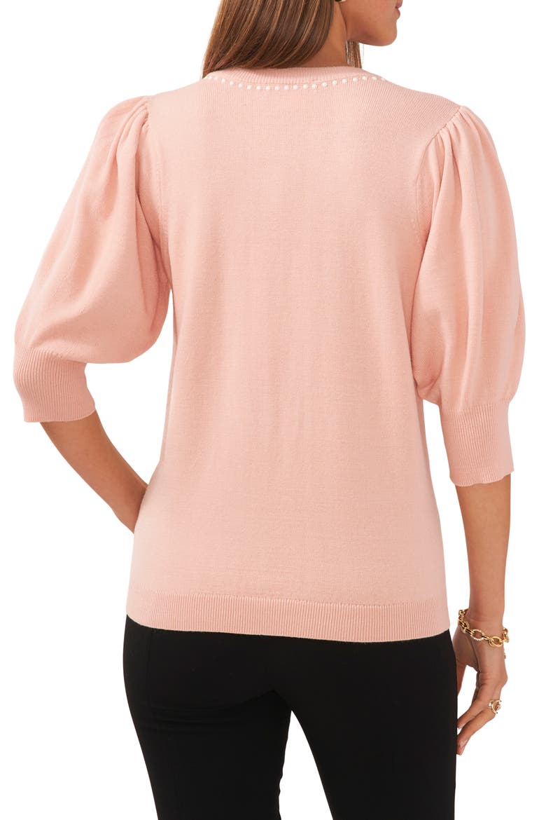 Beaded Collar Puff Sleeve Sweater, Alternate, color, MISTY PINK