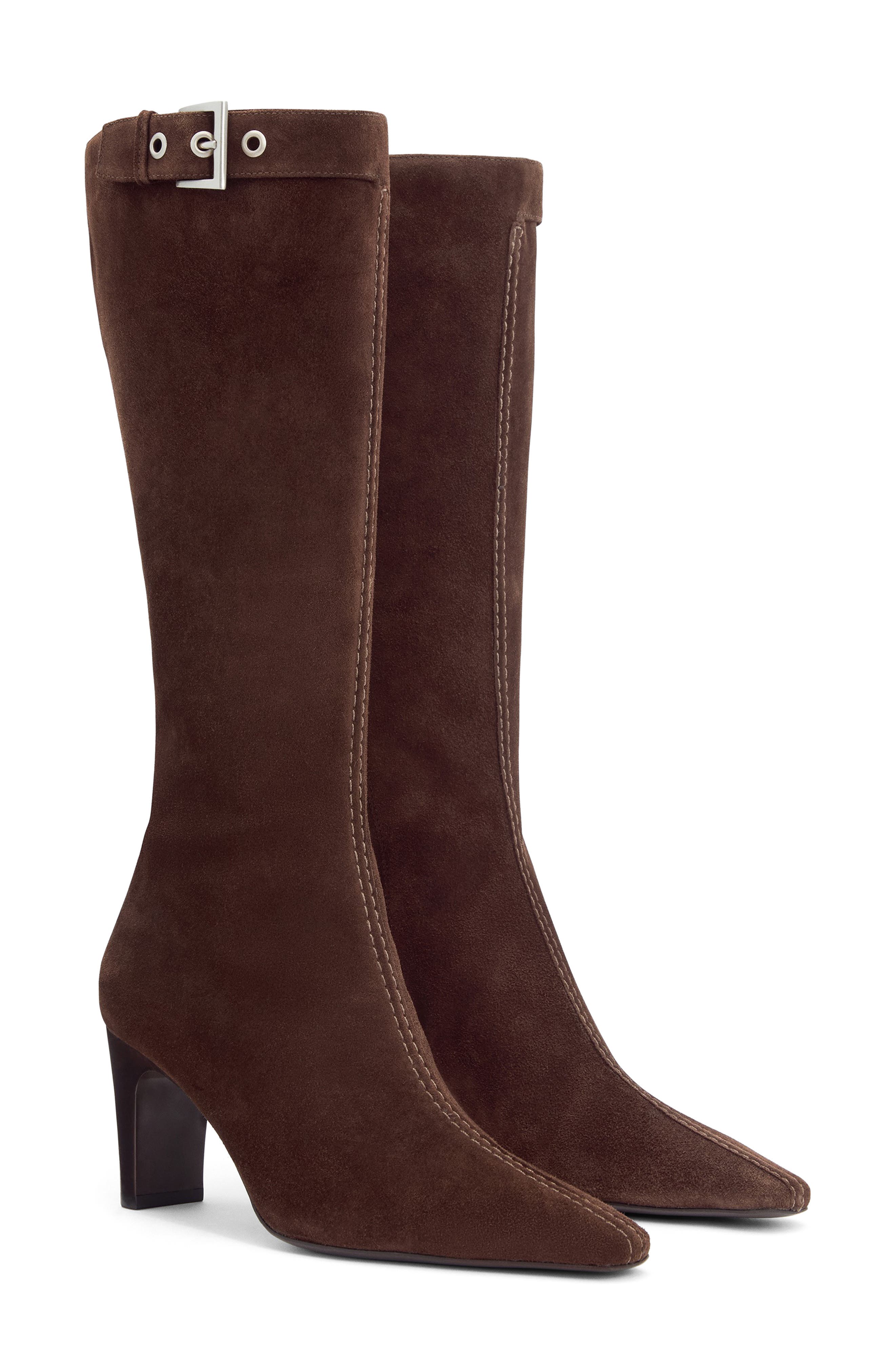 Reformation Tatyana Knee High Boot, Main, color, Espresso Suede