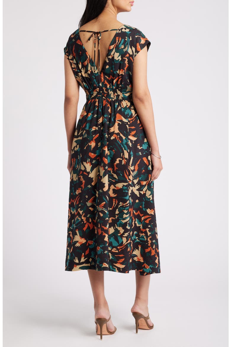Abstract Print Midi Dress, Alternate, color, BLACK MULTI GREY STROKES