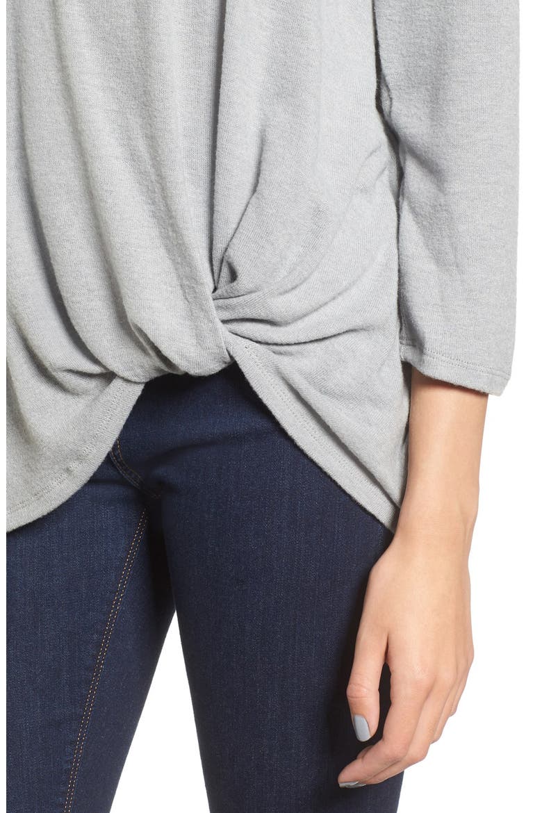 Knot Front Sweater Knit Tee, Alternate, color, GREY