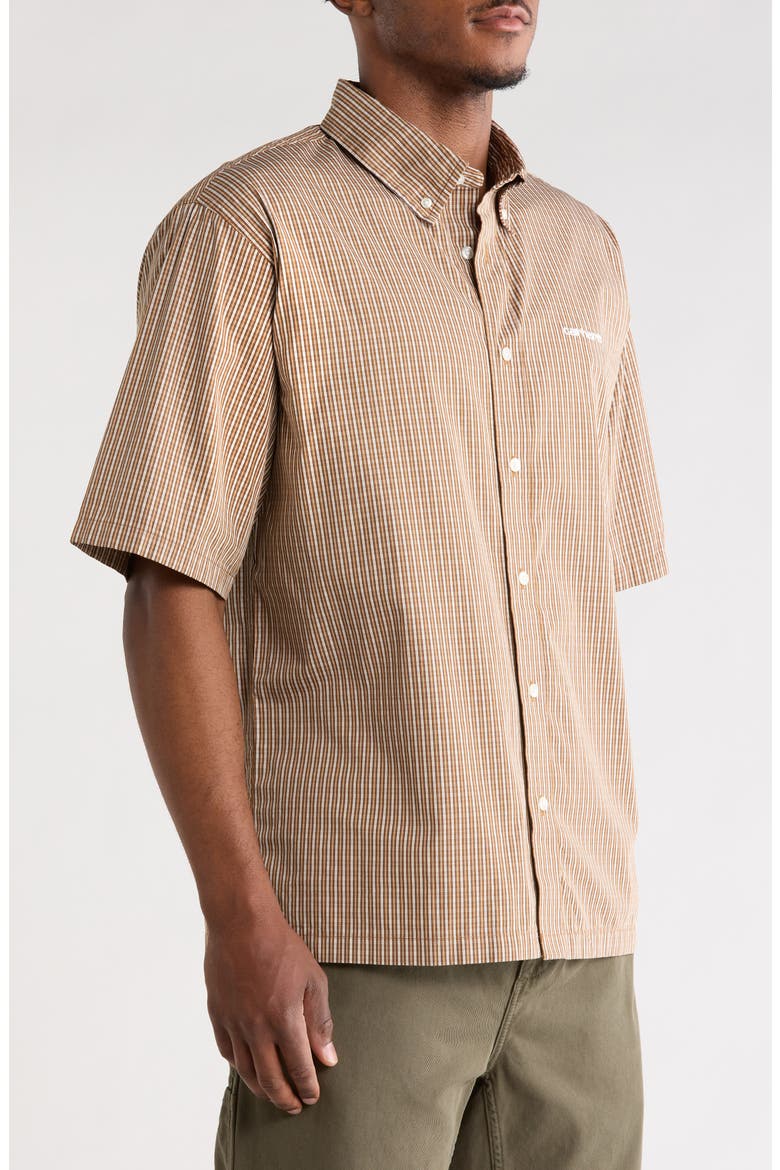 Groff Microcheck Short Sleeve Cotton Poplin Button-Down Shirt, Alternate, color, GROFF CHECK, HAMILTON BROWN