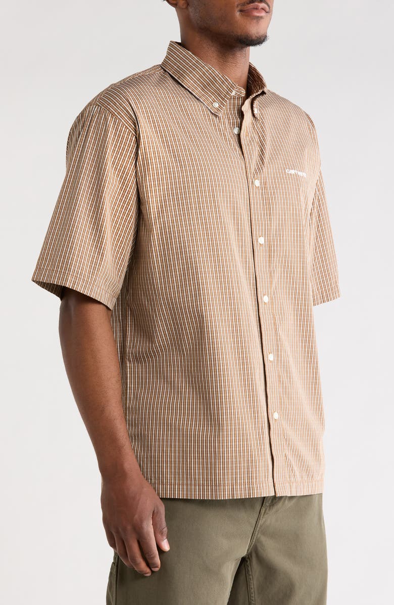 Carhartt Work In Progress Groff Microcheck Short Sleeve Cotton Poplin Button-Down Shirt, Alternate, color, Groff Check, Hamilton Brown