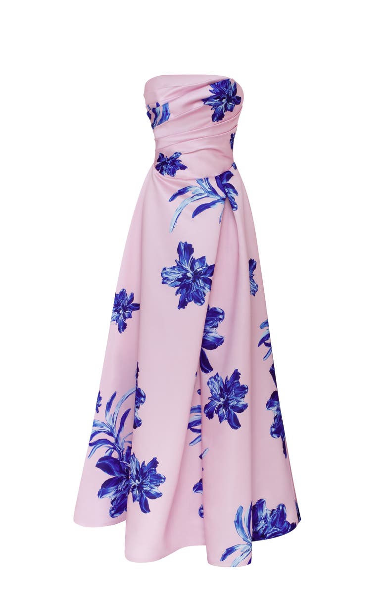 Milla Dainty pink A-line maxi dress with blue-flowered pattern, Main, color, Pink-Blue