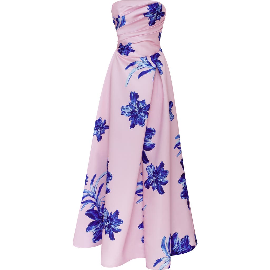 Milla Dainty pink A-line maxi dress with blue-flowered pattern in Pink-Blue  product