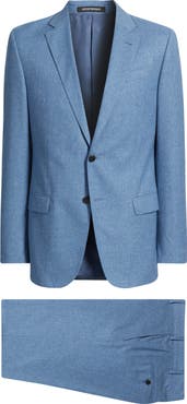 Emporio Armani Light Blue Mélange Wool & Cotton Blend Suit