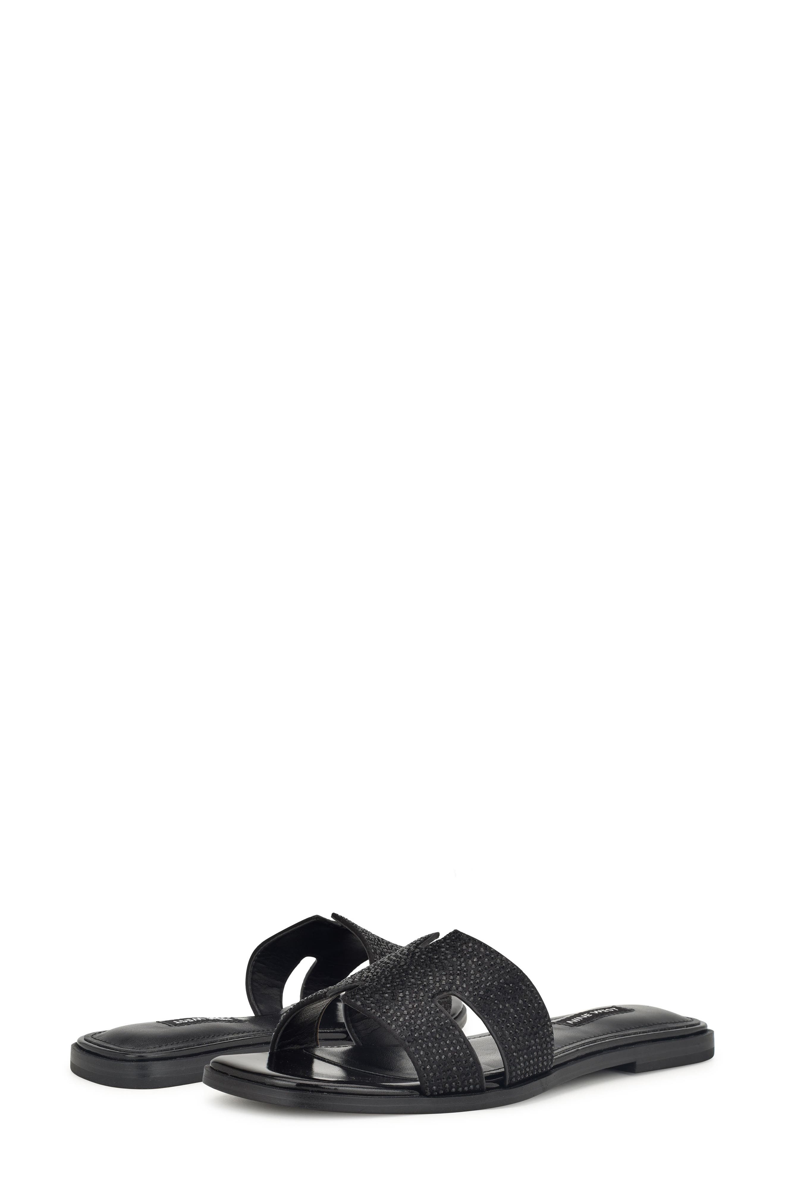 Nine West Giselle Flat Sandal, Alternate, color, Black