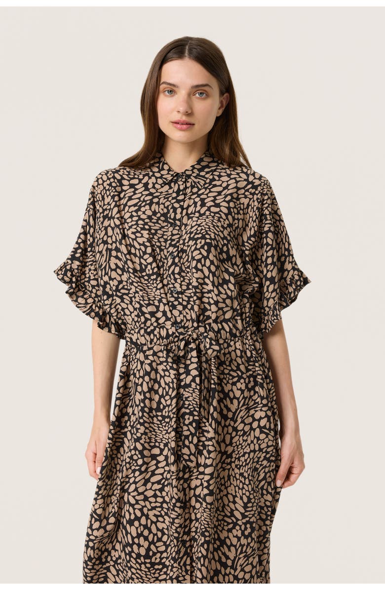 Soaked in Luxury SLNaya Short Sleeve Maxi Shirt Dress, Alternate, color, Black With Brown Dots