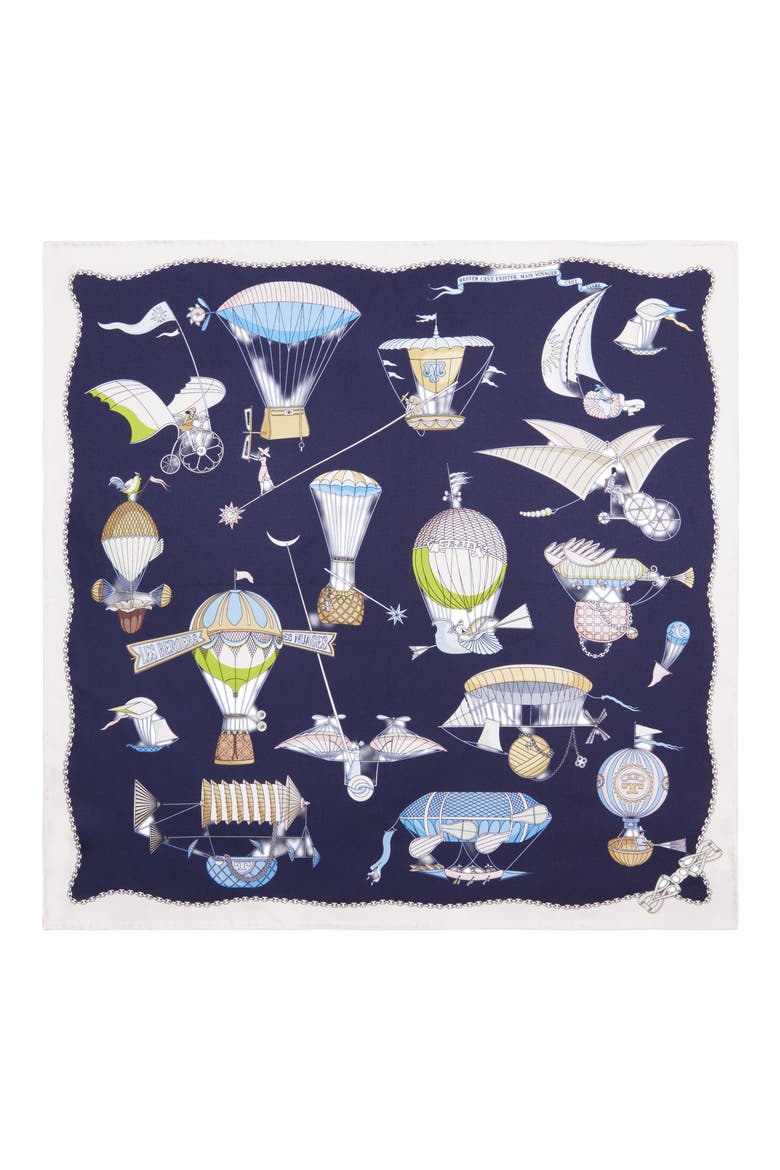 Hot Air Balloon Silk Neckerchief, Alternate, color, NAVY