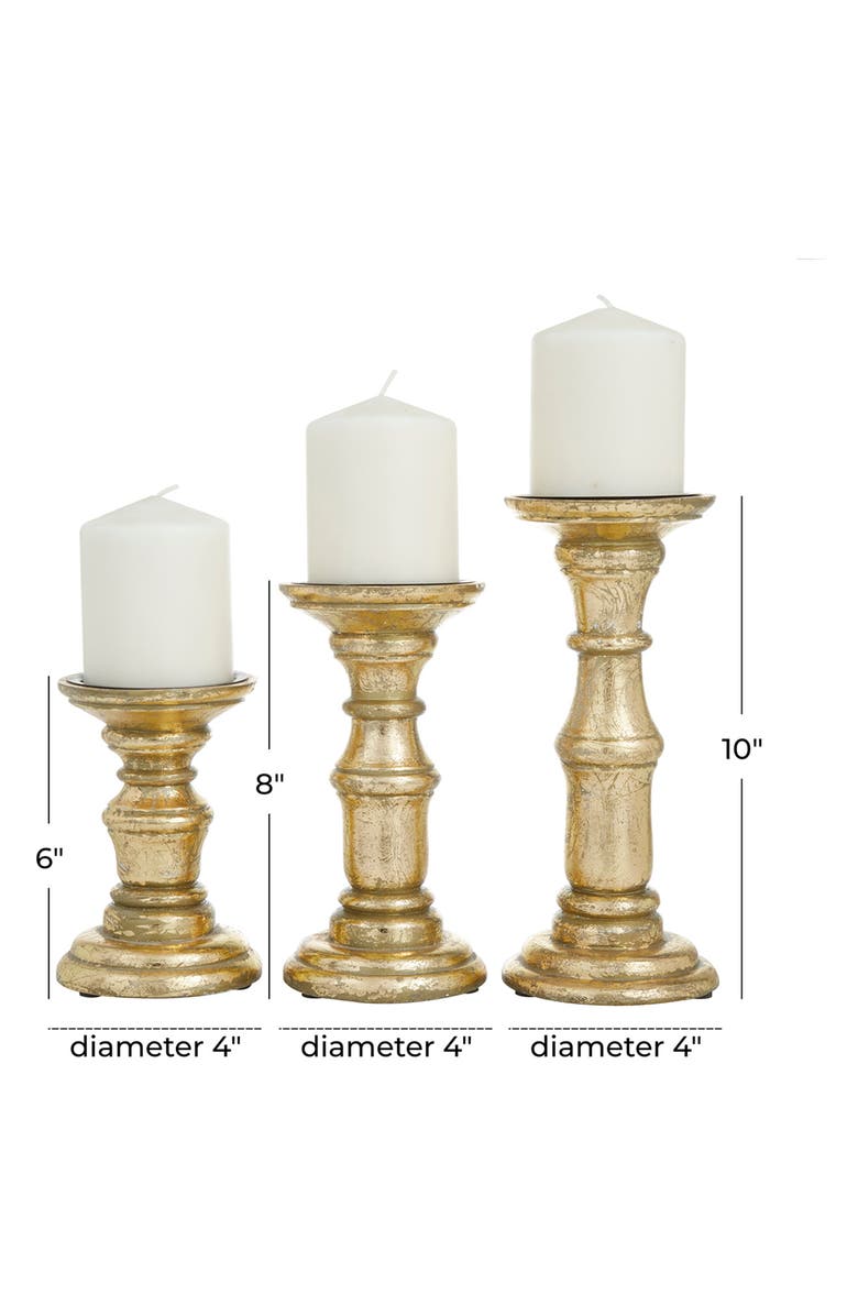 VIVIAN LUNE HOME Goldtone Mango Wood Turned Style Pillar Candle Holder - Set of 3, Alternate, color, Gold