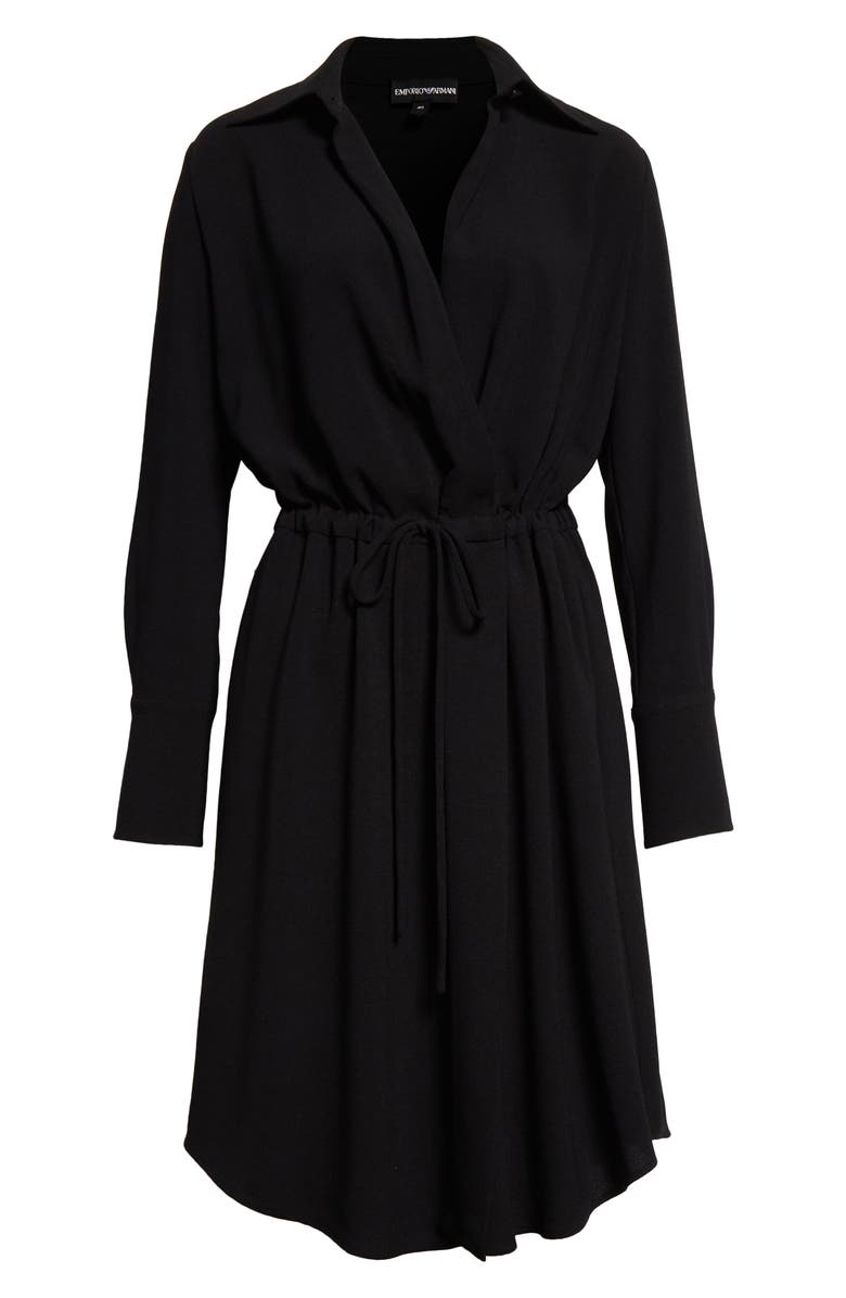Emporio Armani Long Sleeve Faux Wrap Shirtdress, Alternate, color, Solid Black