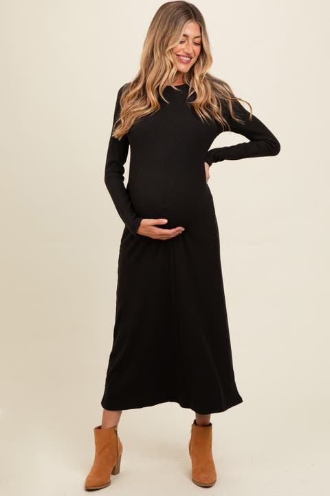 Ribbed Knit Side Slit Midi Dress