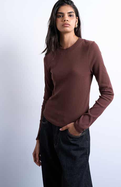 Topshop Long Sleeve Curve Hem Rib Top