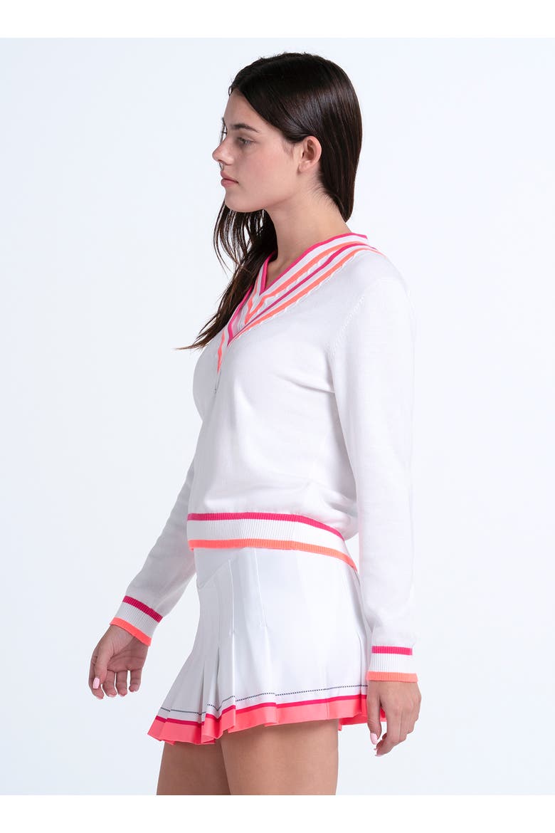Victory V-Neck Sweater, Alternate, color, White/Pink