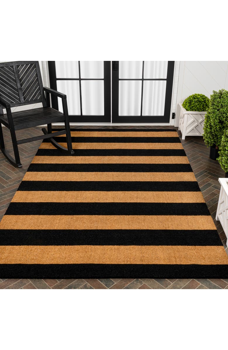 JONATHAN Y Peater Classic Casual Commerical Natural Coir Mat Indoor/Outdoor, Alternate, color, Natural Black Stripe