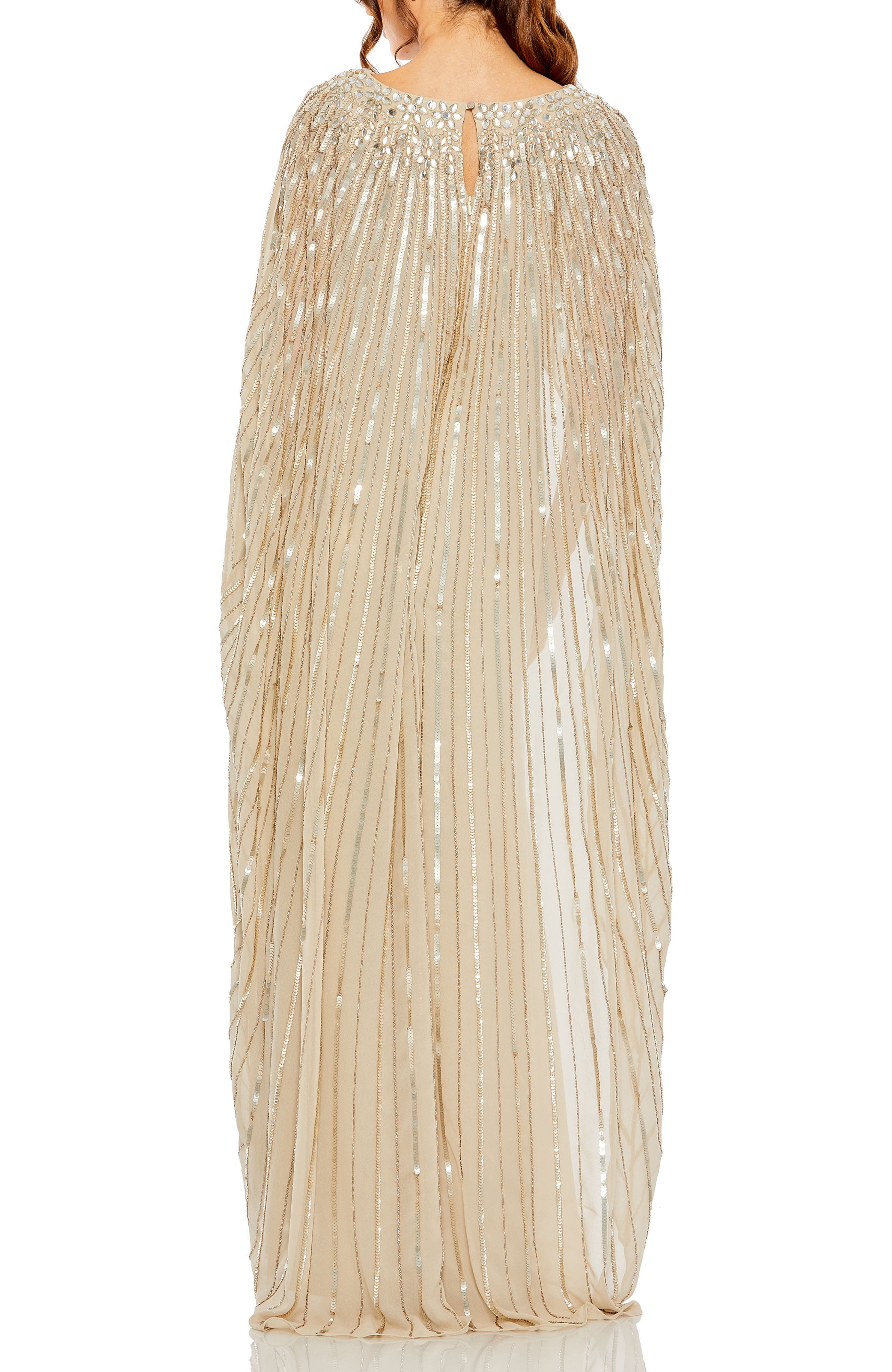 Women's Embellished Beaded Column Cape Gown - image 4