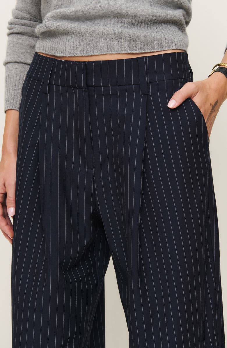 Reformation Alex Wide Leg Linen Pants, Alternate, color, Midnight Stripe