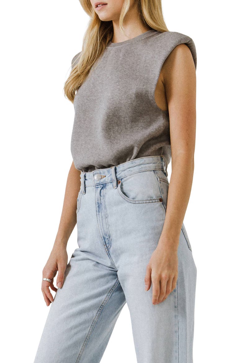 Padded Shoulder Sleeveless Sweatshirt, Alternate, color, HEATHER GREY
