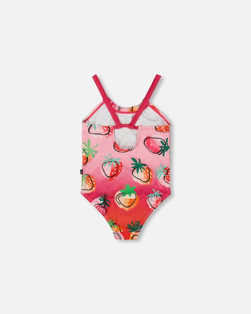 DEUX PAR DEUX DEUX PAR DEUX LITTLE GIRL'S PRINTED ONE-PIECE SWIMSUIT PINK GRADIENT STRAWBERRY