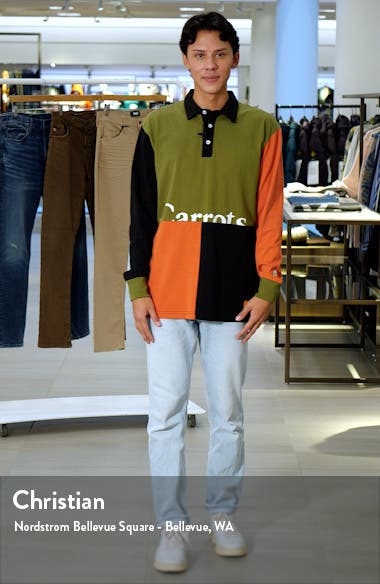 Colorblock Wordmark Logo Long Sleeve Graphic Rugby Polo