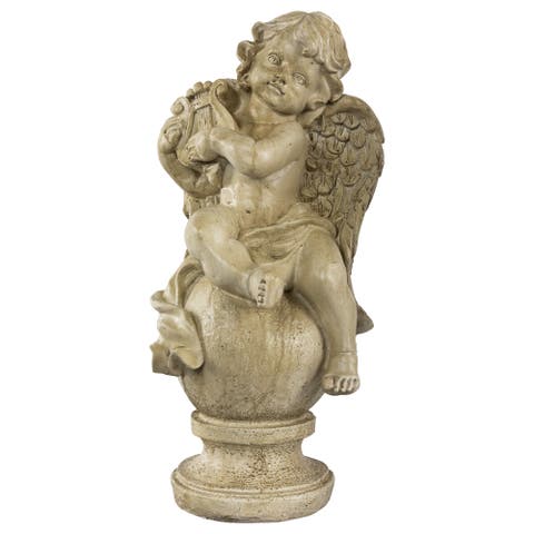 12" Cherub with Lyre Outdoor Garden Statue