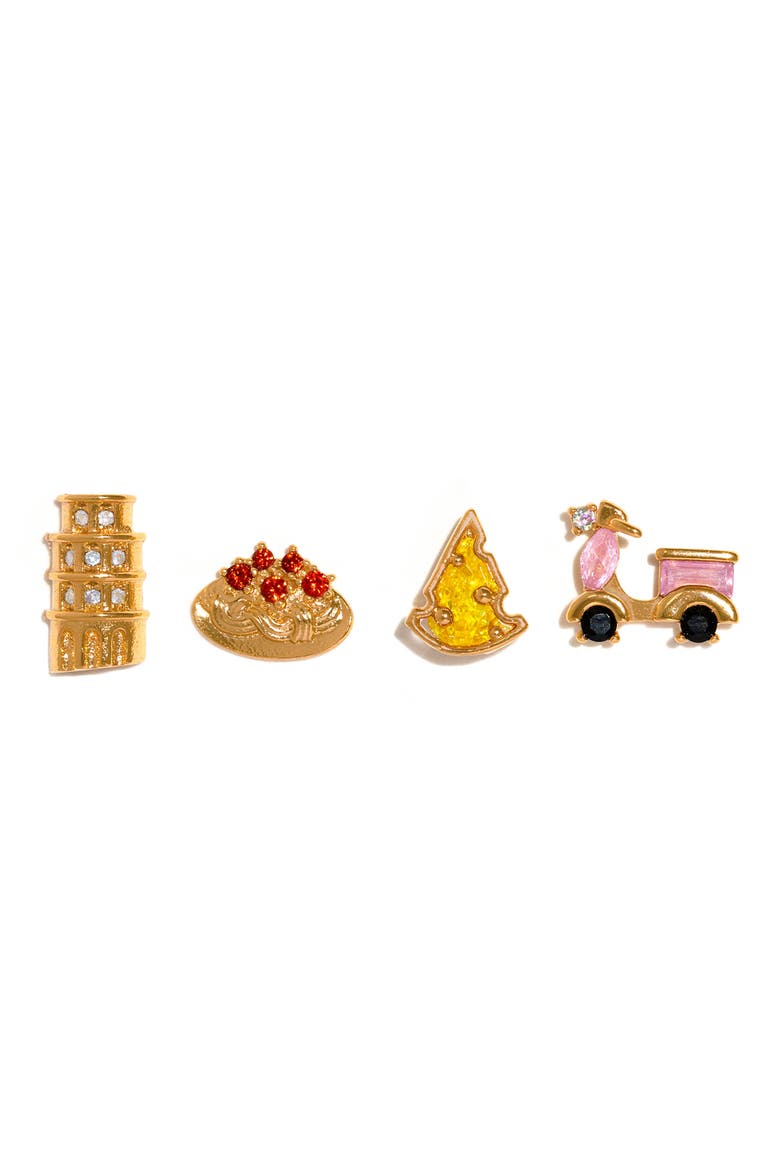 Ciao Bella Italia Set of 4 Assorted Single Stud Earrings, Main, color, GOLD