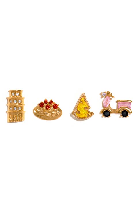 Ciao Bella Italia Set of 4 Assorted Single Stud Earrings