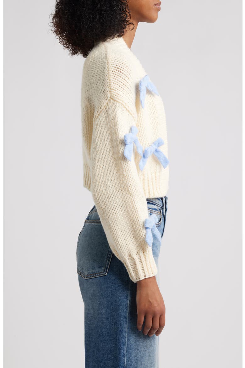 Bow Accent Crop Open Front Cardigan, Alternate, color, IVORY