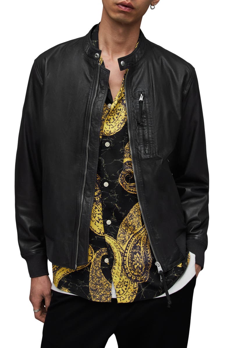 AllSaints Sova Leather Racer Jacket, Main, color, Anthracite Grey