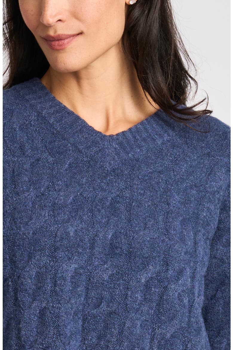 Cable Knit V-Neck Sweater, Alternate, color, INDIGO BLUE