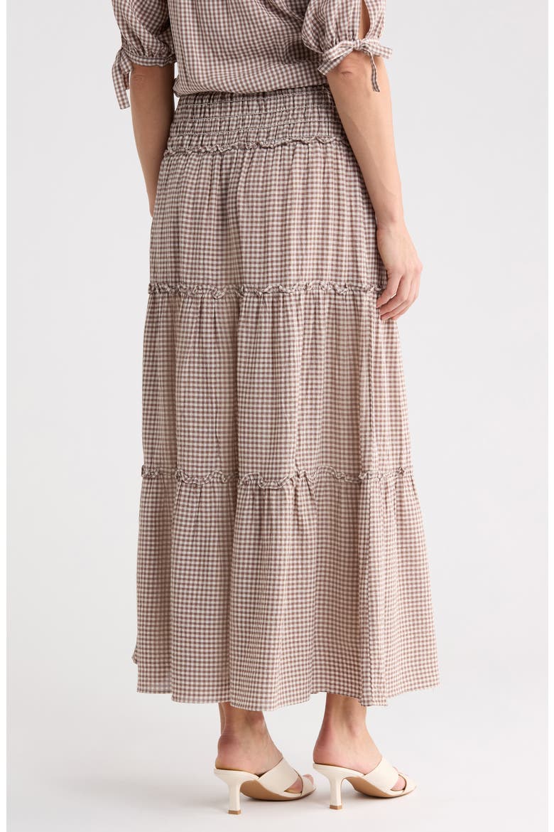 Gingham Tiered Skirt, Alternate, color, TAUPE/ CREAM