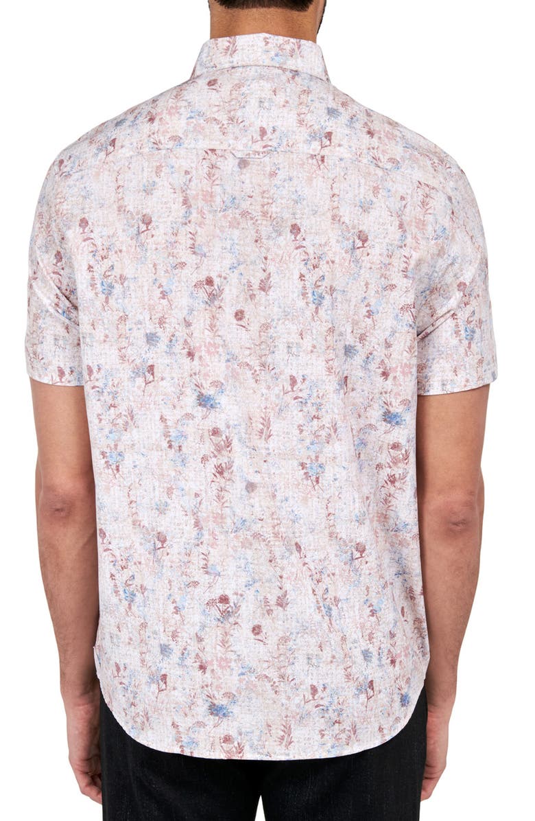 Brooklyn Brigade Slim Fit Barlow Vintage Floral 4-Way Stretch Performance Short Sleeve Shirt, Alternate, color, Tan