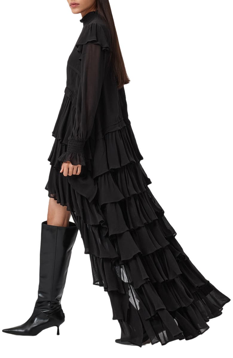 AllSaints Cavarly Ruffle Long Sleeve Maxi Dress, Alternate, color, Black