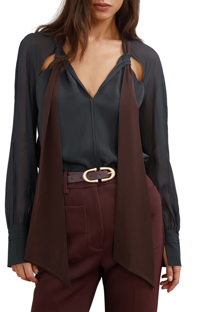Reiss Jasmine Tie Cutout Top, Alternate, color, Navy/ Burgundy