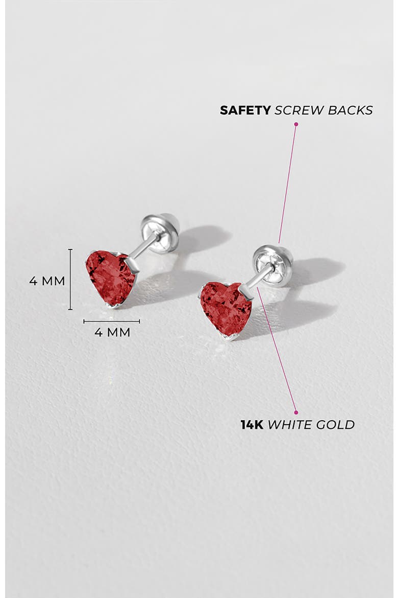 14k Tiny Cubic Zirconia Heart Earrings, Alternate, color, January