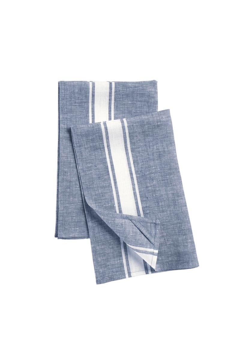 Solino Home Linen Kitchen Towels - Country Stripe, Main, color, Blue