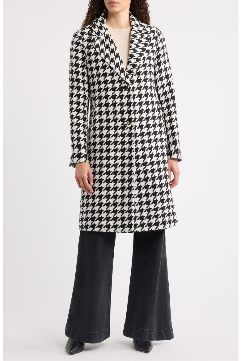 Houndstooth Single Breasted Coat, Alternate, color, BLACK/ WHITE