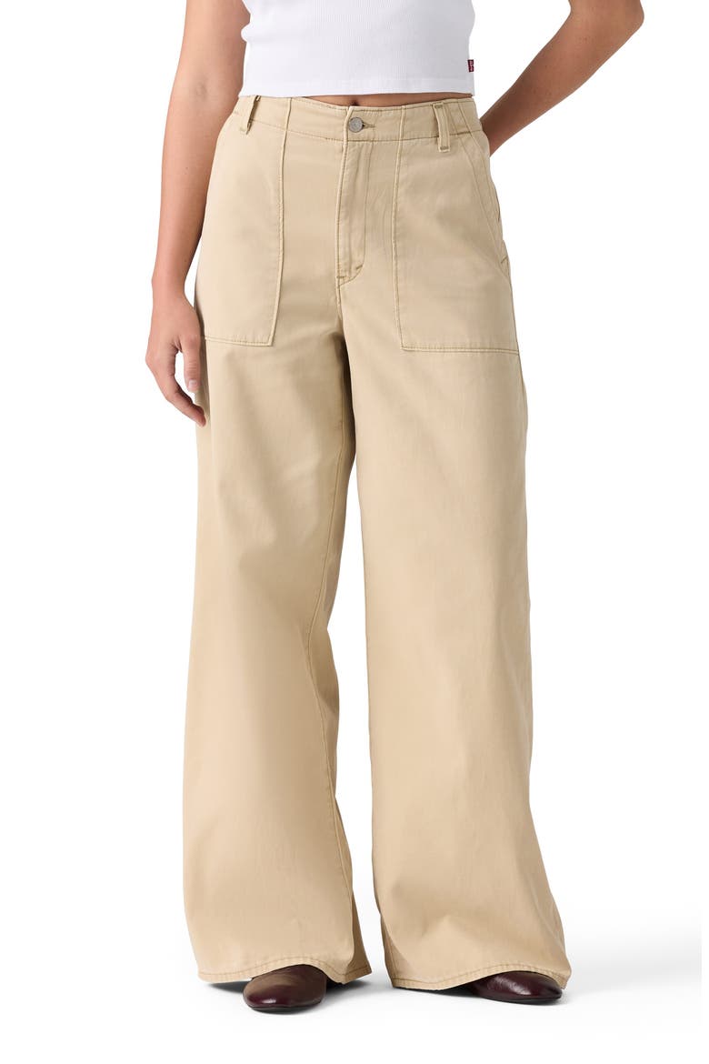 Cinch High Waist Baggy Wide Leg Fatigue Pants, Main, color, TENCEL WHITE PEPPER