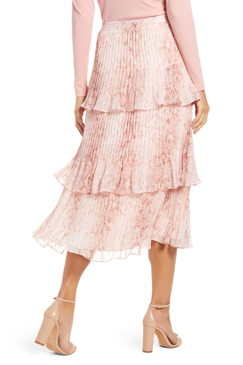 Tiered Pleated Skirt, Alternate, color, PINK BRIDE SNAKE