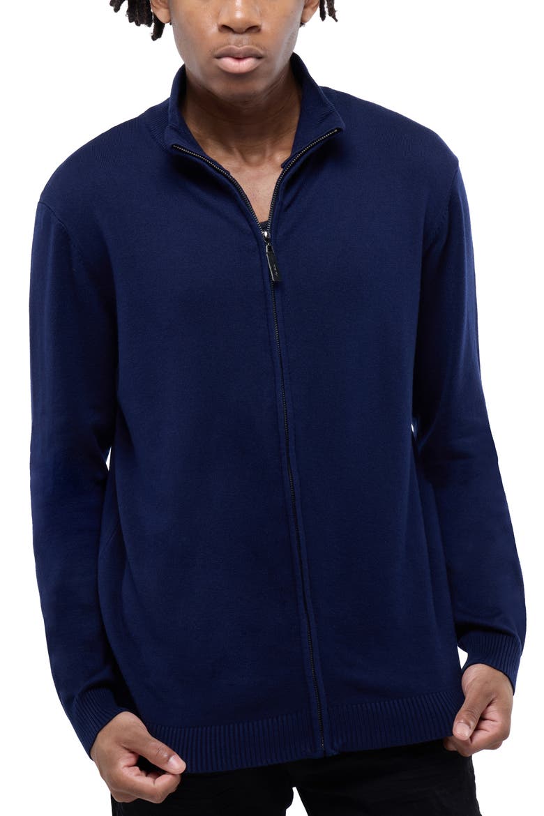 Mock Neck Full Zip Sweater, Alternate, color, NAVY