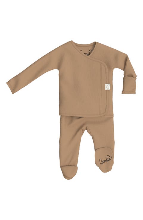 Velour Kimono Footie & Bonnet Clay Velour Kimono Footie & Bonnet Clay