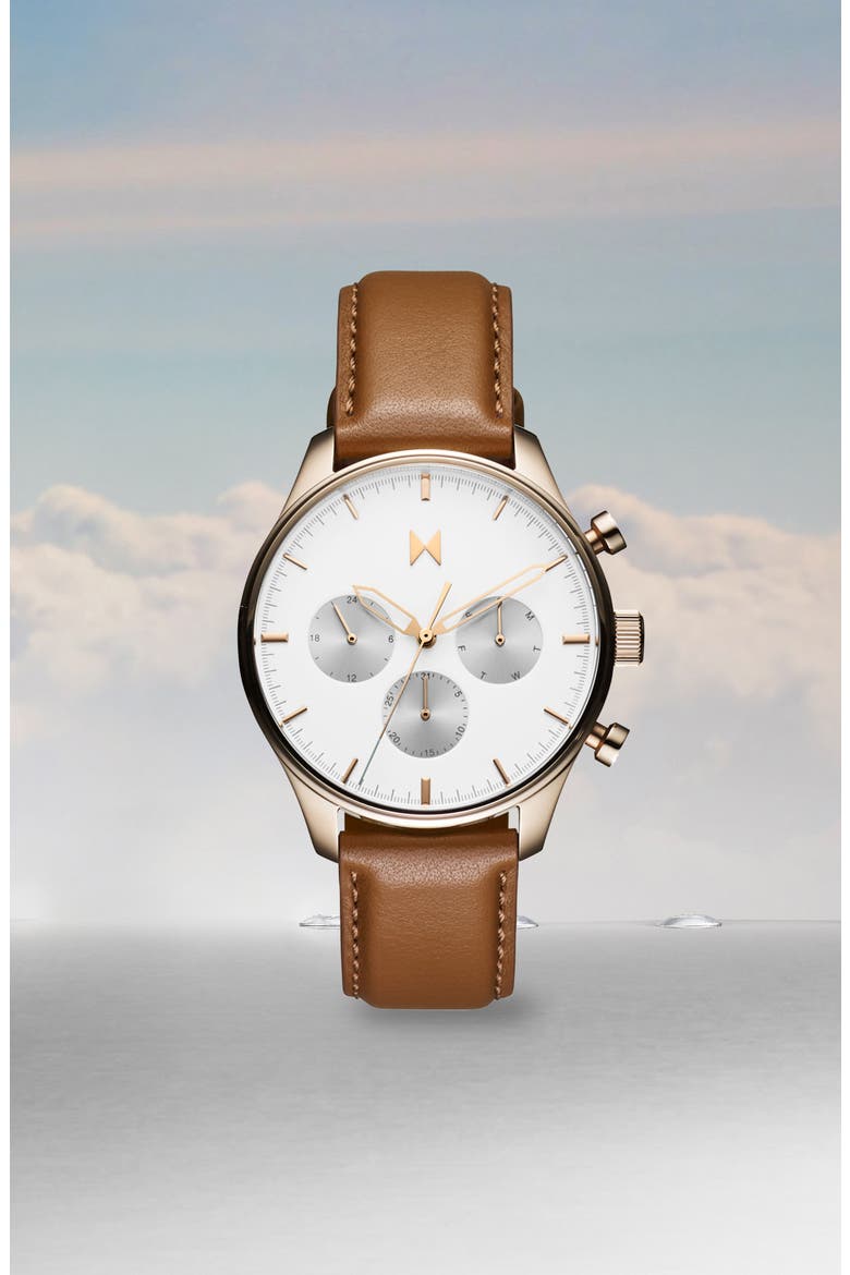 Airhawk Chronograph Leather Strap Watch, 42mm, Alternate, color, BROWN