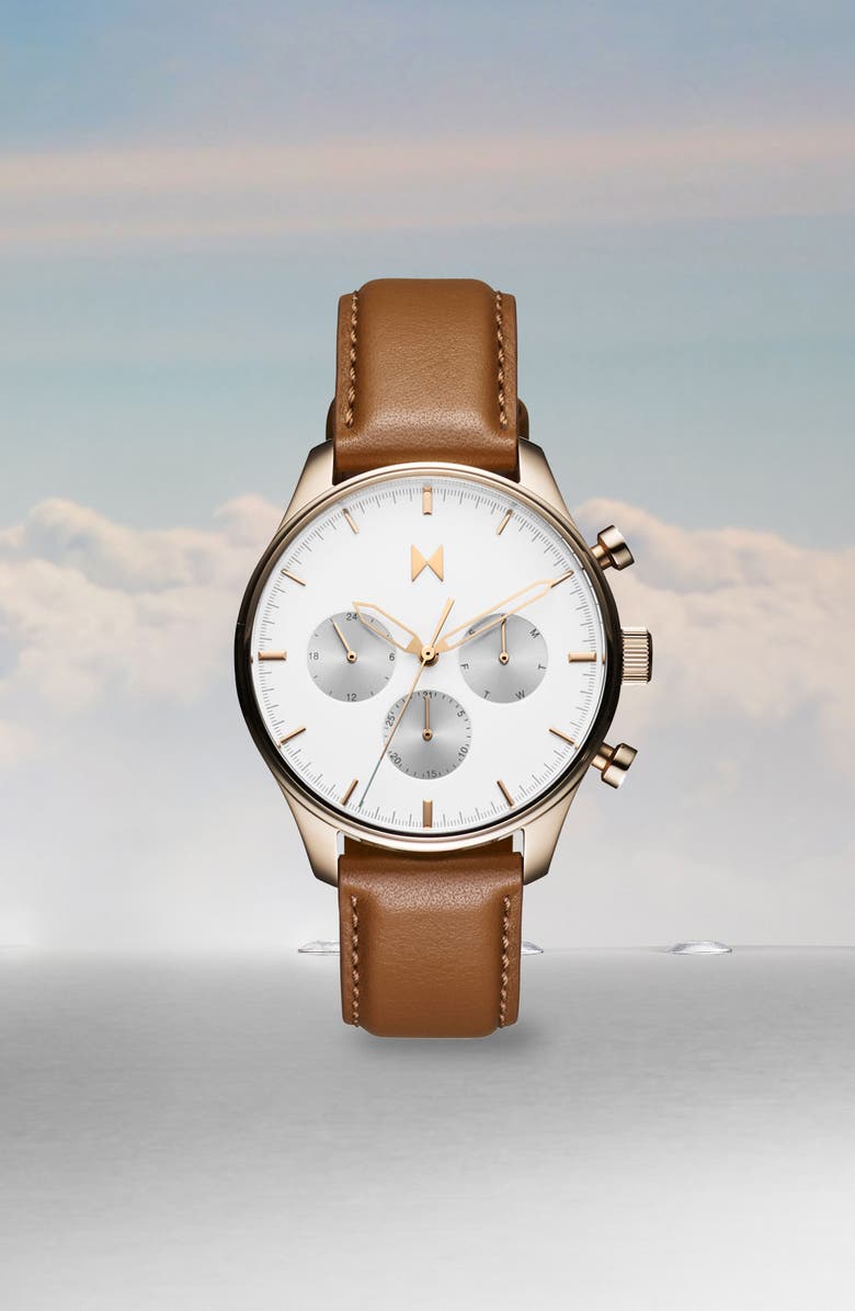 MVMT Airhawk Chronograph Leather Strap Watch, 42mm, Alternate, color, 