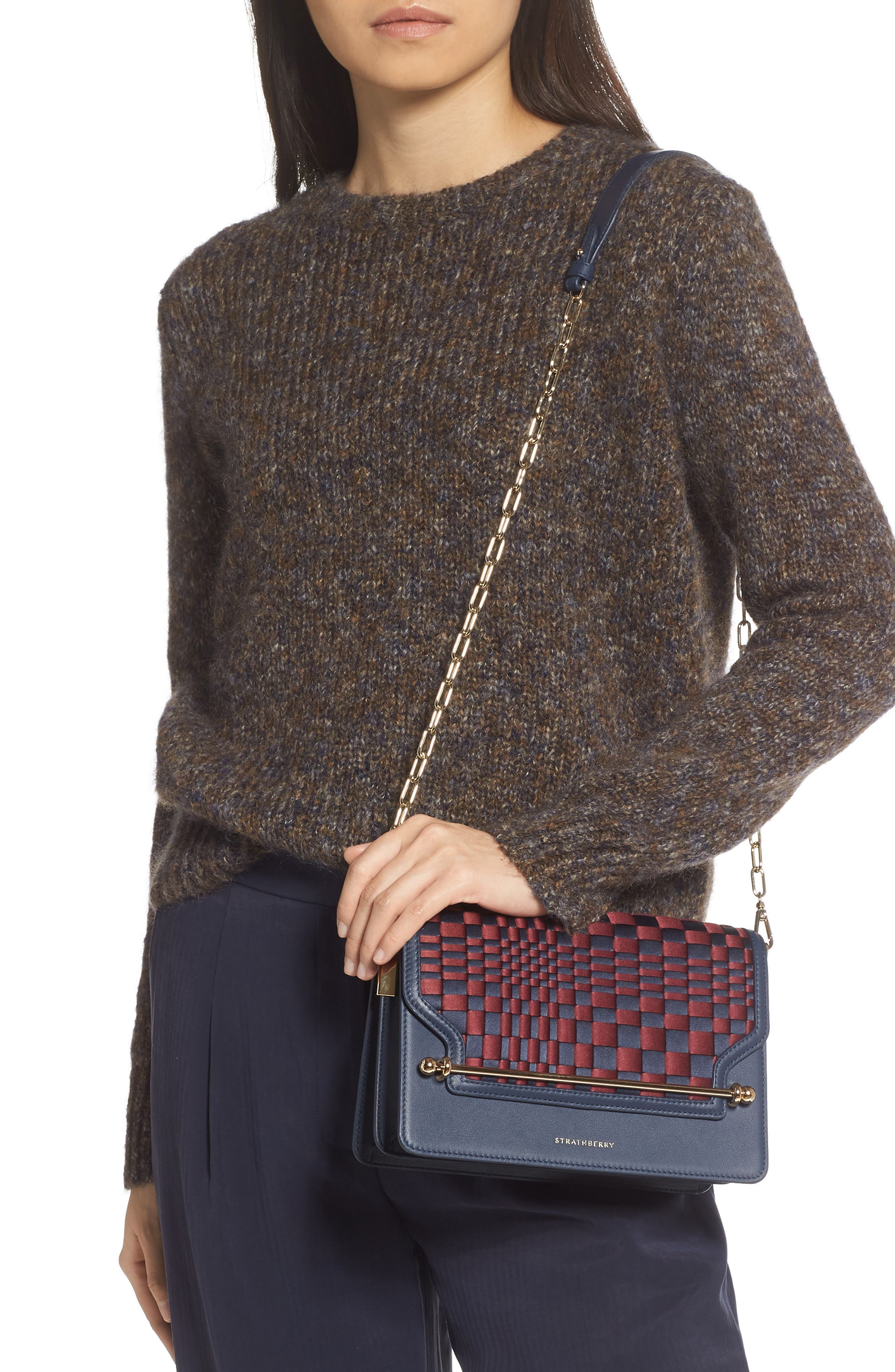 Strathberry Weave East/West Satin & Leather Crossbody Bag, Alternate, color, 