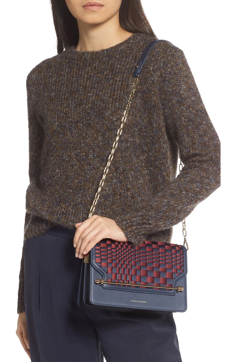 Strathberry Weave East/West Satin & Leather Crossbody Bag, Alternate, color,