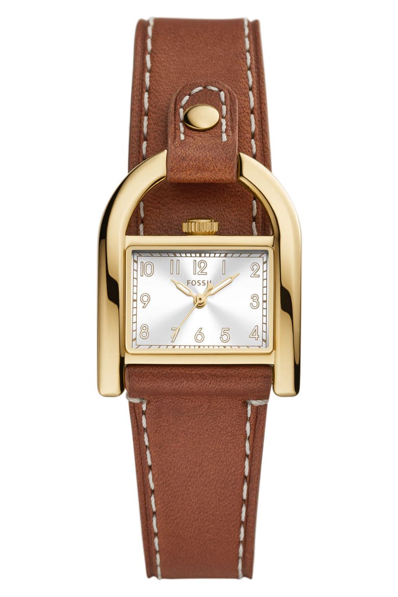 Harwell East West Leather Strap Watch, 28mm, Main, color, BROWN / GOLD
