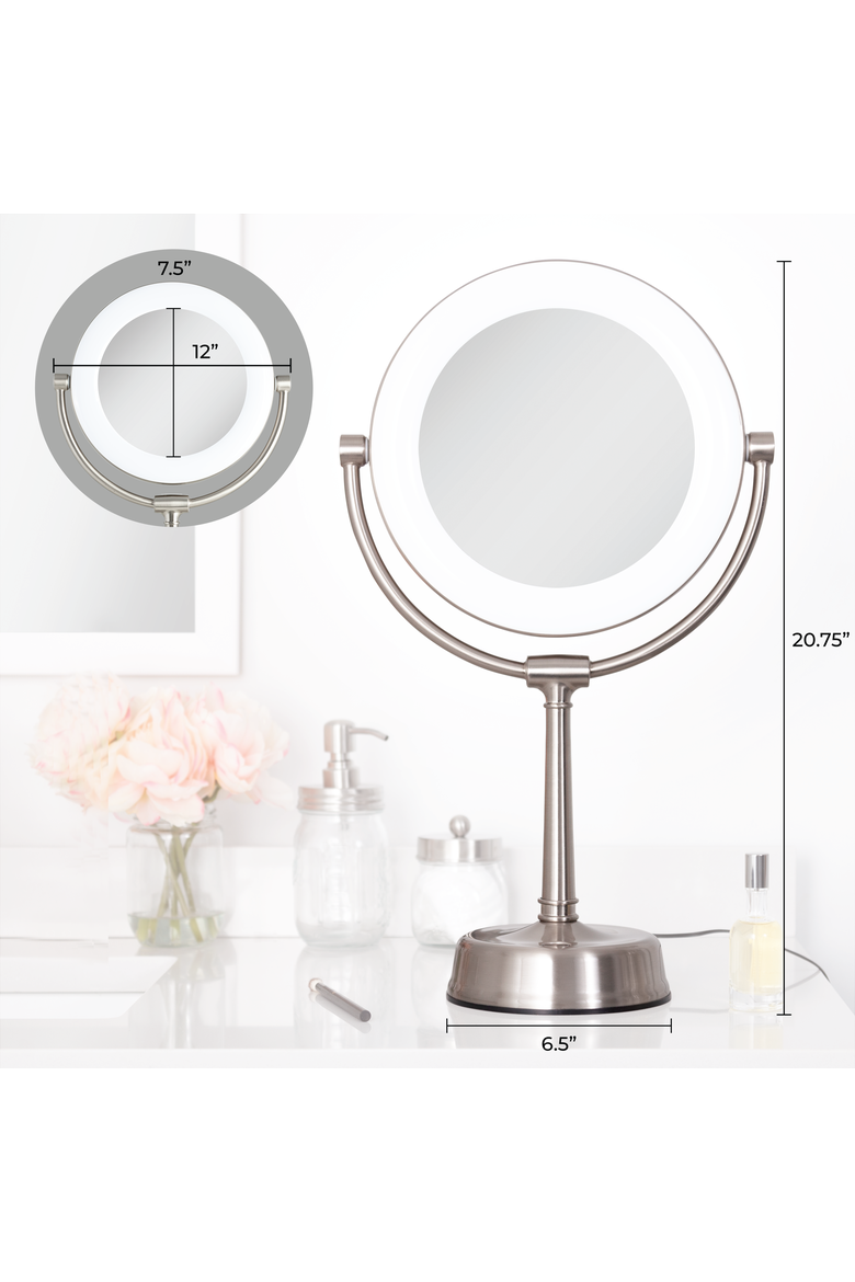 Lexington Lighted Makeup Mirror with 10X/1X Magnification, Alternate, color, Satin Nickel