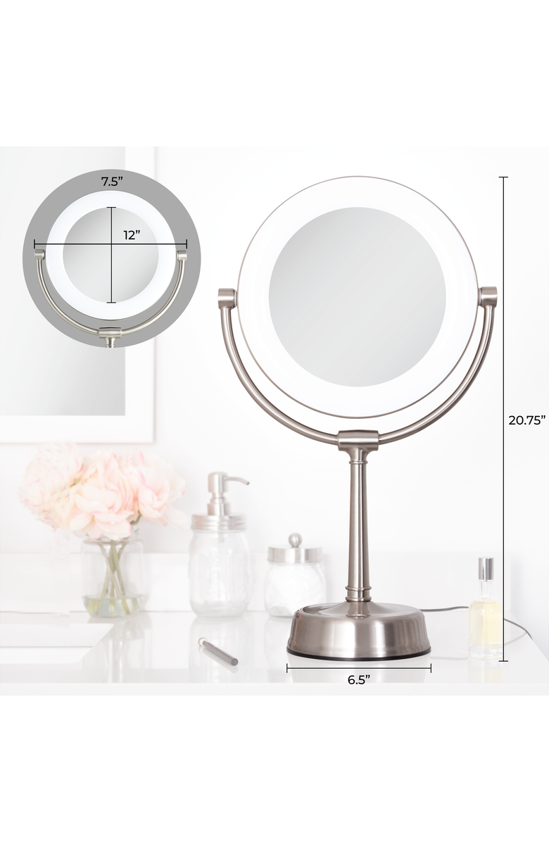 Zadro Lexington Lighted Makeup Mirror with 10X/1X Magnification, Alternate, color, Satin Nickel