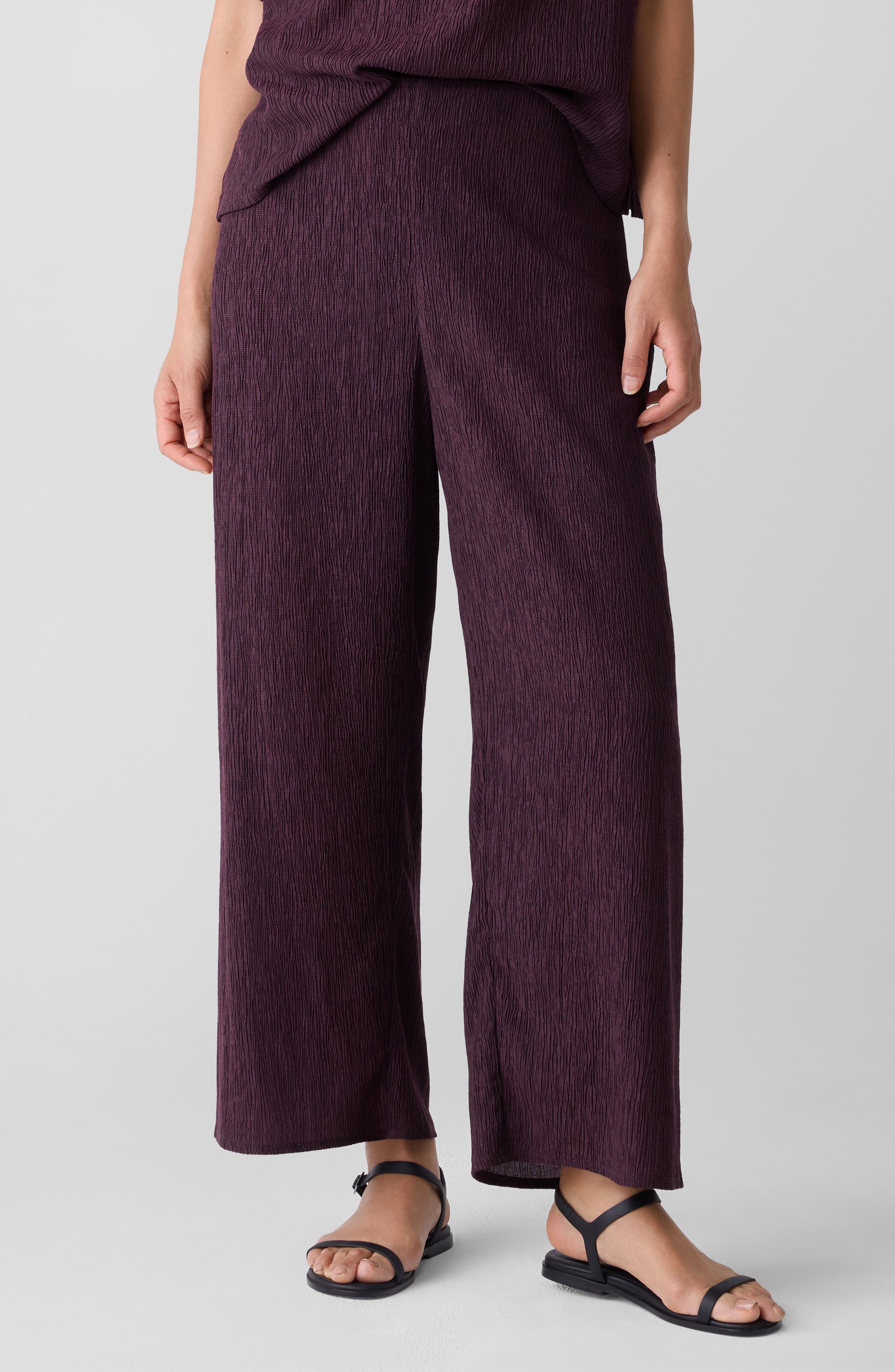 Eileen Fisher Crinkled High Waist Ankle Wide Legs