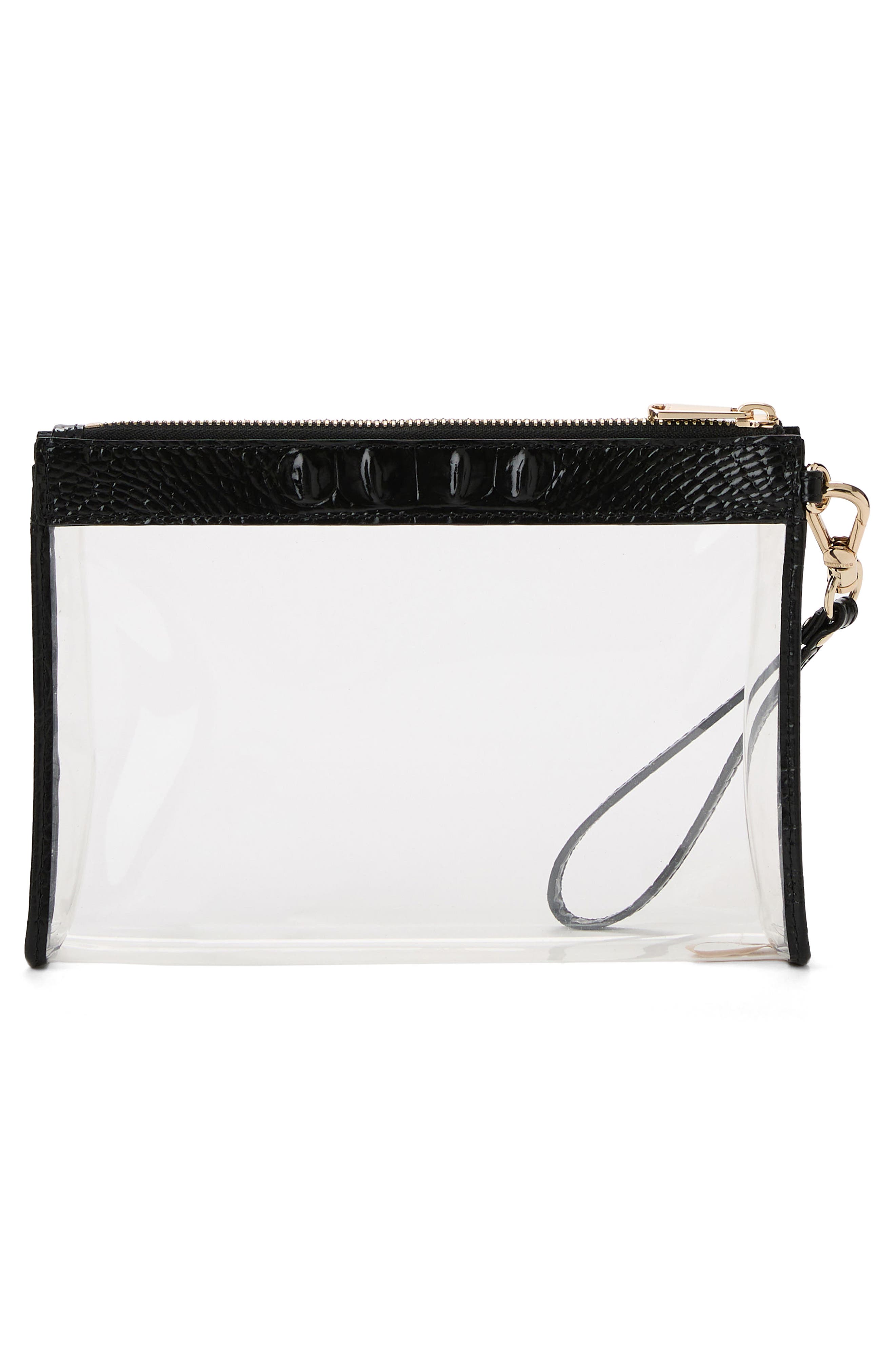 Clarisse Clear Croc Embossed Leather Wristlet, Alternate, color, BLACK